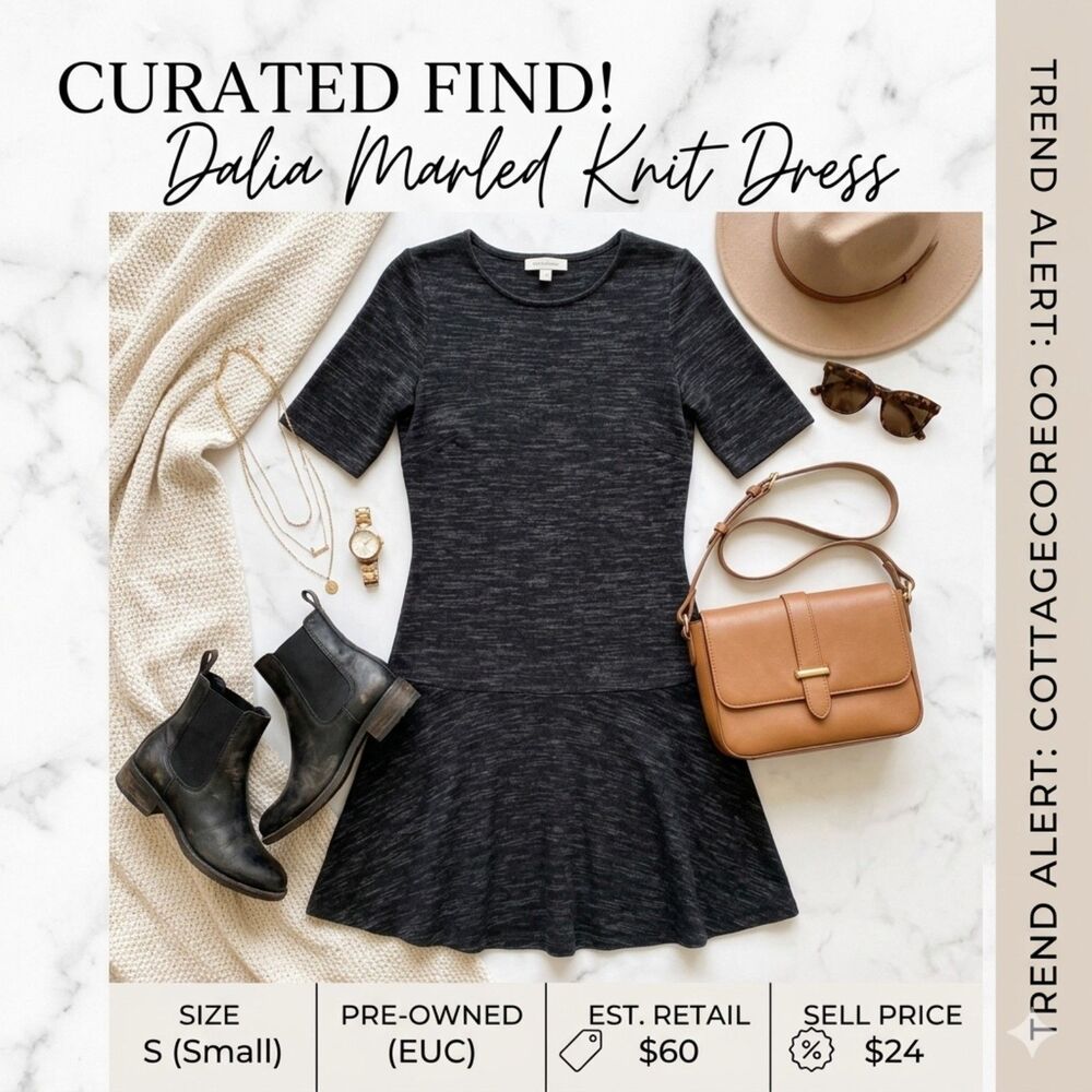 Dalia Heathered Black Marled Knit Flounce Mini Dress - Size S